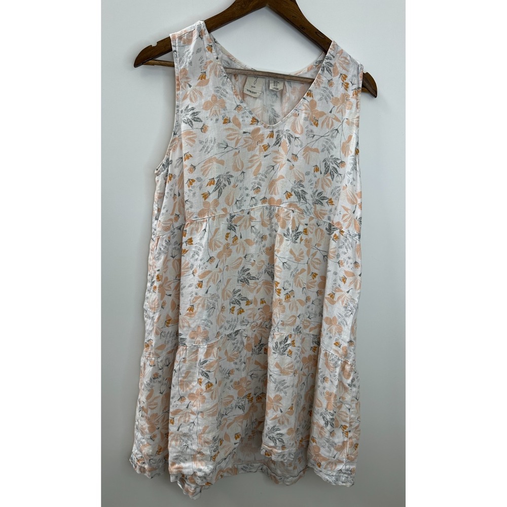 Joie Cream & Peach Floral 100% Linen Tiered Sleeveless V-Neck Mini Dress Medium - Picture 13 of 13